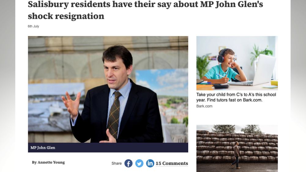 local news salisbury uk john glen resigns from government salisbury journal